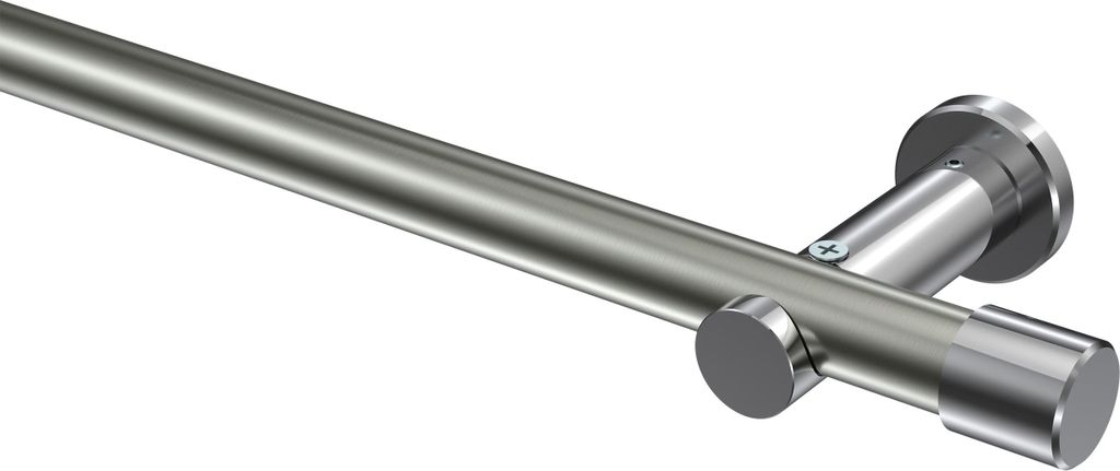 Interdeco Gardinenstange / Vorhangstange Edelstahl-Optik / Chrom, Typ Platon Santo (Kappe) ohne Ringe, 20 mm Ø 1-läufig, 140 cm