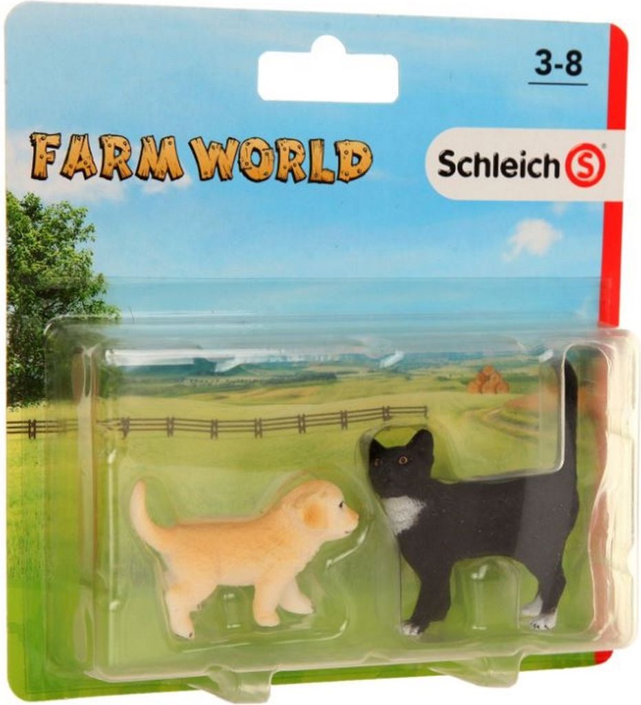 Schleich 87390 - Farm World - Golden-Retriever-Welpe und Katze