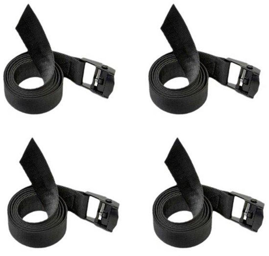 Spanngurte 4-teilig, 50cm, Polyester, schwarz, mit Zinklegierungsverschluss, für Fahrräder, Koffer