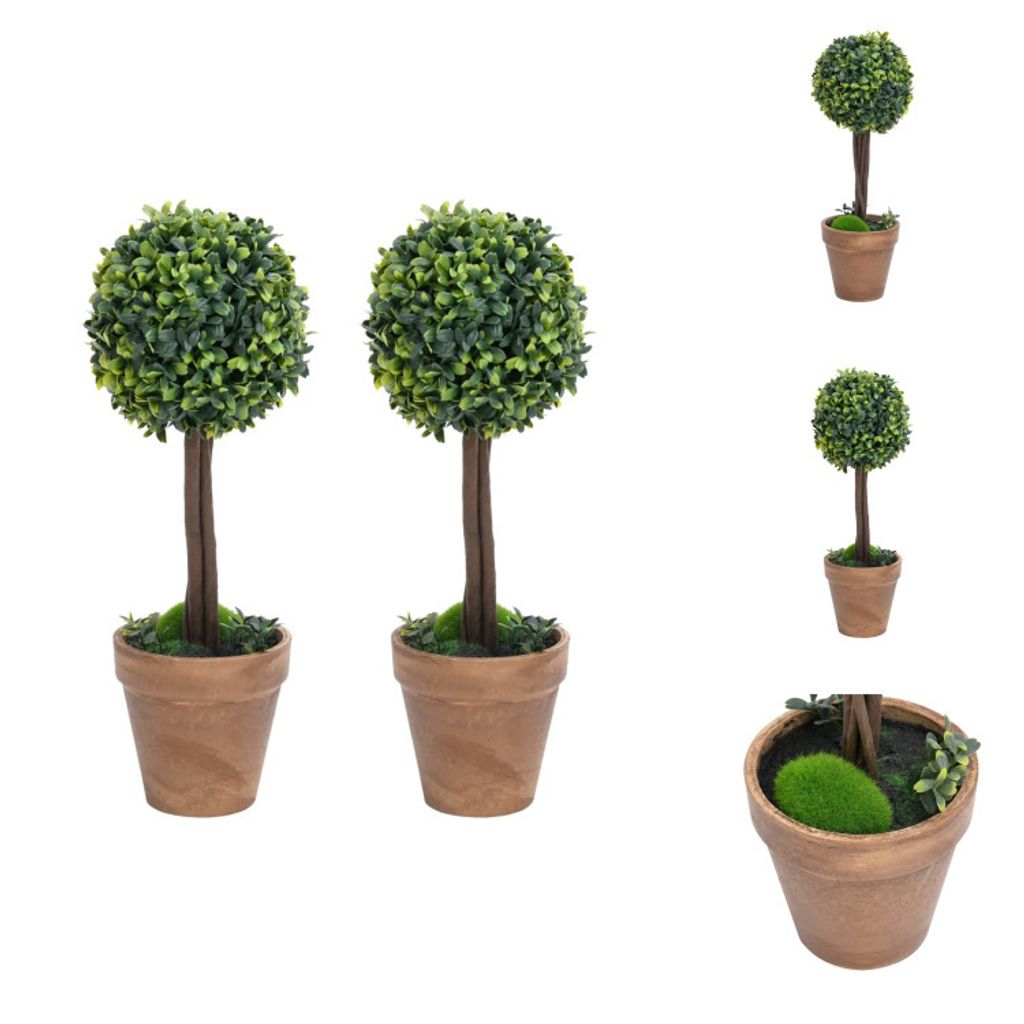 vidaXL Künstliche Buchsbäume 2 Stk. mit Topf Kugelform Grün 56 cm - Kunstpflanzen