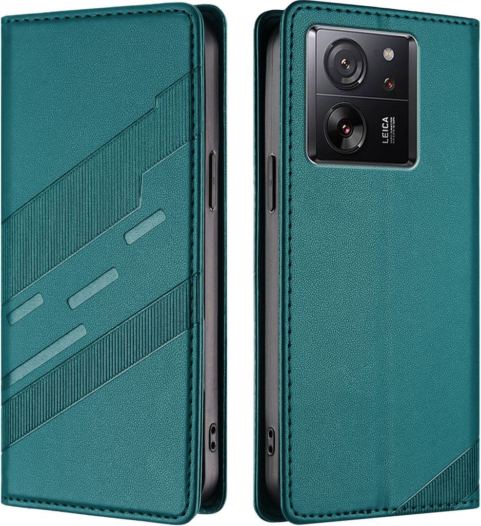 Hülle für Xiaomi 13T / 13T Pro/Redmi K50 Ultra, Kunstleder Brieftaschen Handyhülle mit Kartenfach und Standfunktion Grün