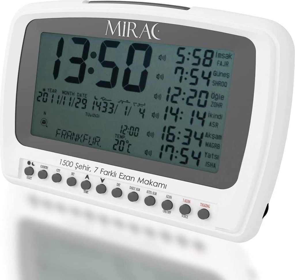 Islamitische Gebedsklok AL-HARAMEEN Otomatik Dijital Islam LCD Ezan Duvar Masa Saati HA 4028 MIRAC Ezan Saati Tafelklok Azan Tijden Qibla Kalender