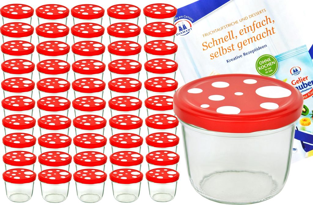 50er Set Sturzglas 230 ml To 82 Fliegenpilz Deckel rot weiß Produktbild 