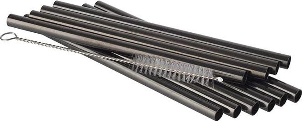 APS 93392 Trinkhalme, Edelstahl, 10er-Set, inkl. Reinigungsbürste, Ø 8 mm, Länge 15 cm, Gunmetal-Look