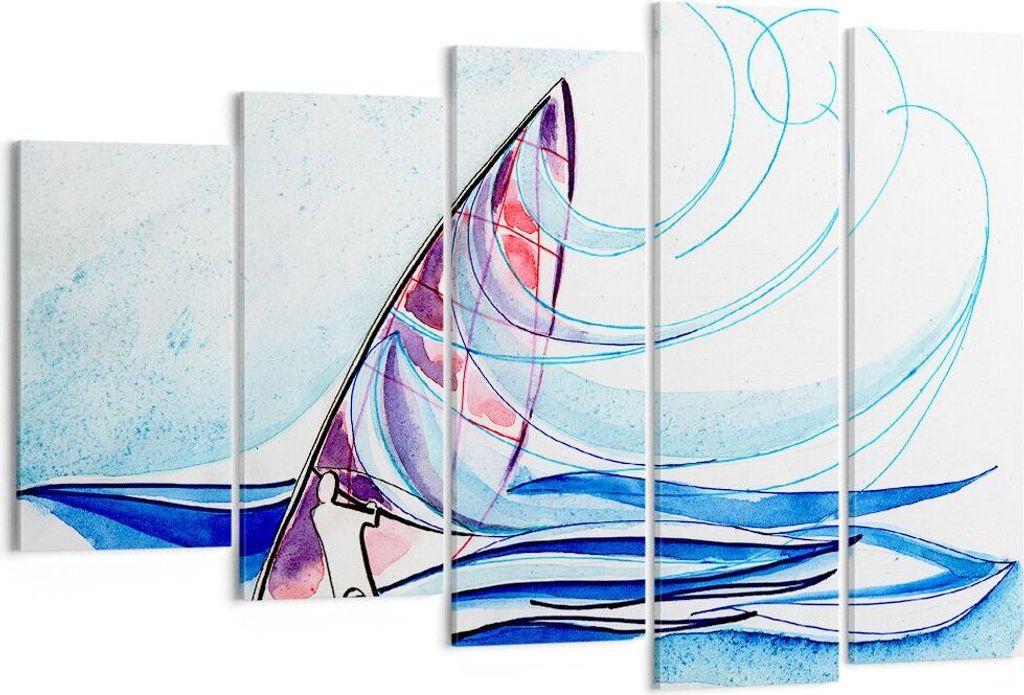 Bild auf Leinwand - Leinwandbild - Windsurfen Grafik Illustration Sommer - 150x100cm - Wand Bild - Wanddeko - Leinwanddruck - Bilder - Kunstdruck -...
