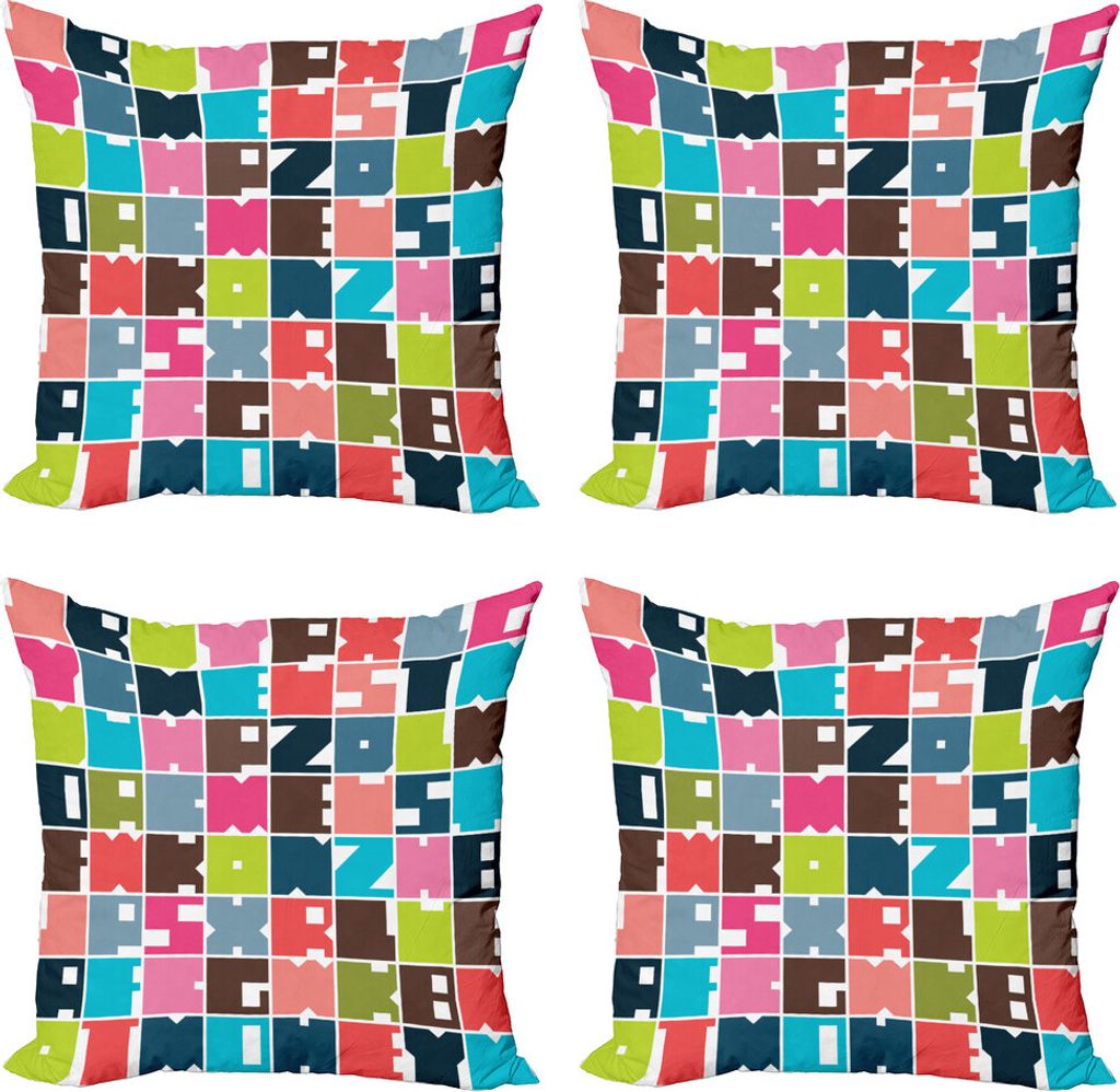 ABAKUHAUS Alphabet Kissenbezug Set (4 Stück), quadratische Formen, Moderner Doppelseitiger Digitaldruck, 50 cm x 50 cm, Mehrfarbig