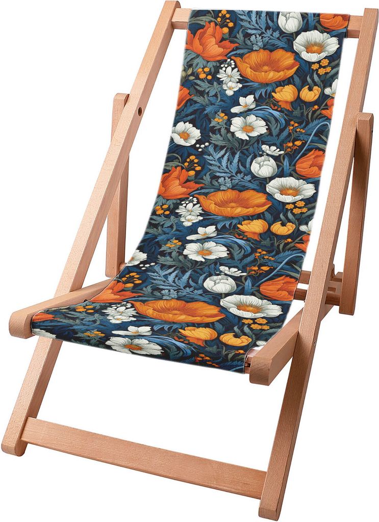 Dreamroots Kinder Liegestuhl klappbar Holz, bis zu 130 kg, Sonnenliege klappbar mit 3-stufiger Neigungsregulierung der Rückenlehne, Flower Bombs