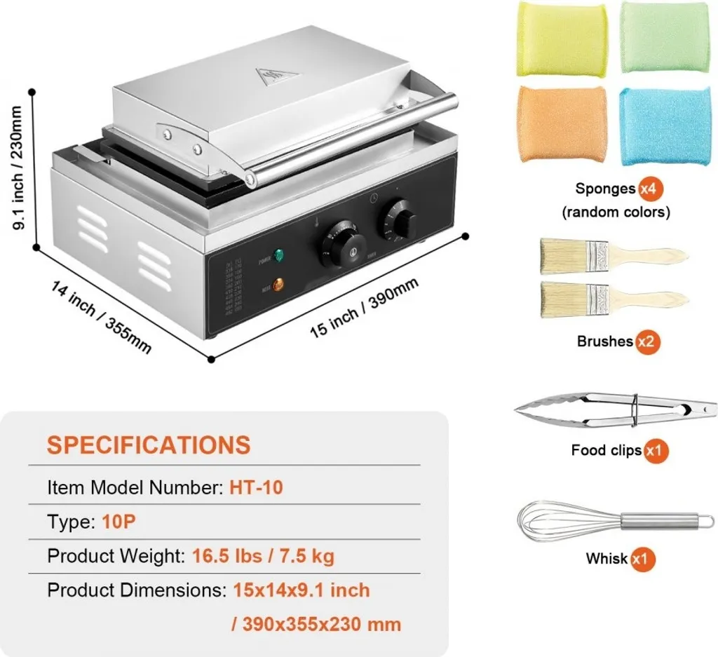 Gaufrier 10 pièces haute performance 1550W argenté - Usage intensif