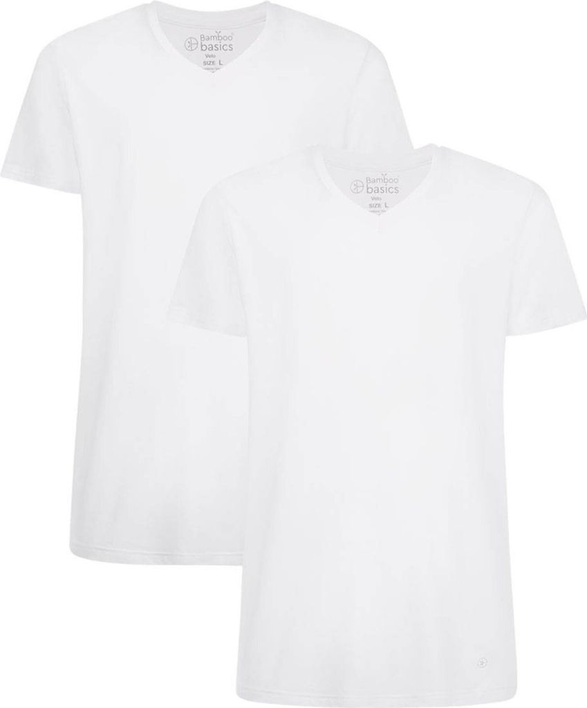 Bamboo Basics T-Shirt V-Neck Velo - Optical White - 2-Pack, Farbe:Optical White, Größe:L
