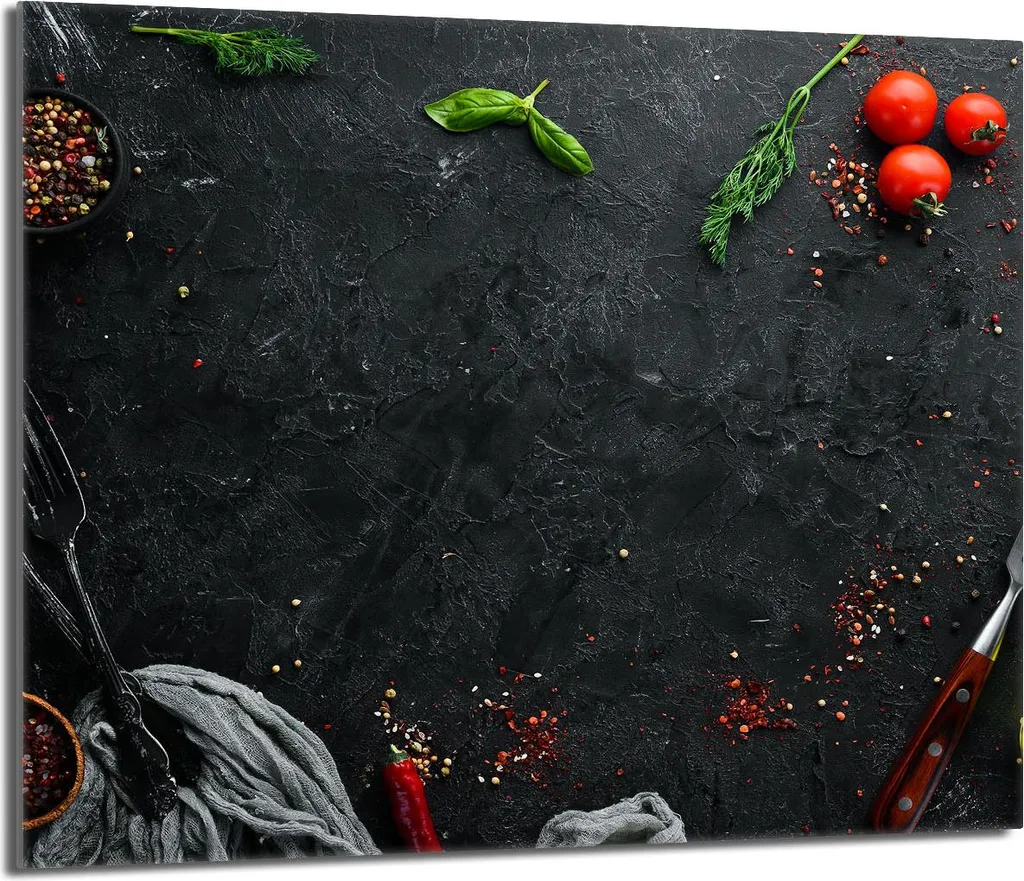 Tagliere Vetro 60x52 Coprifornelli Universale Spezie su Ardesia