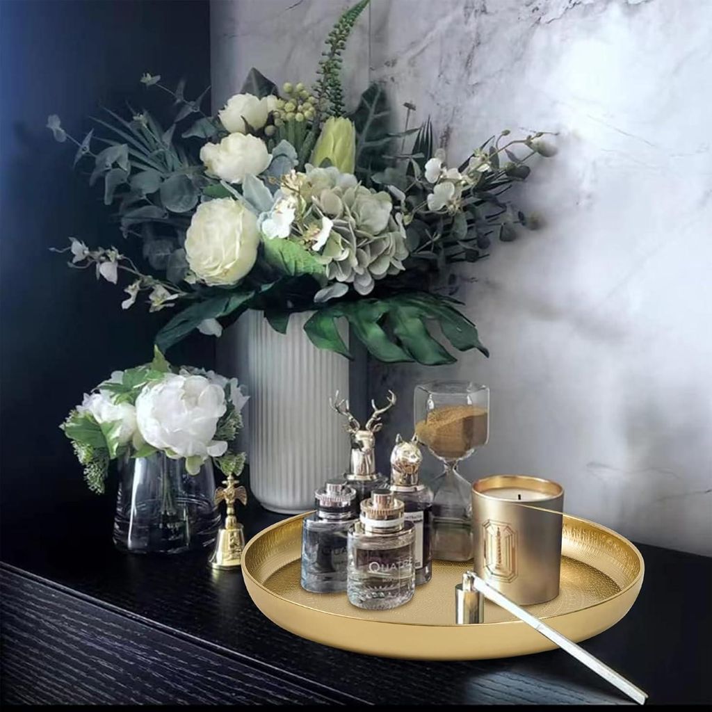 Set von 2 Dekorativen Tabletts - Goldene Runde Schalen aus Metall Ø 34 cm