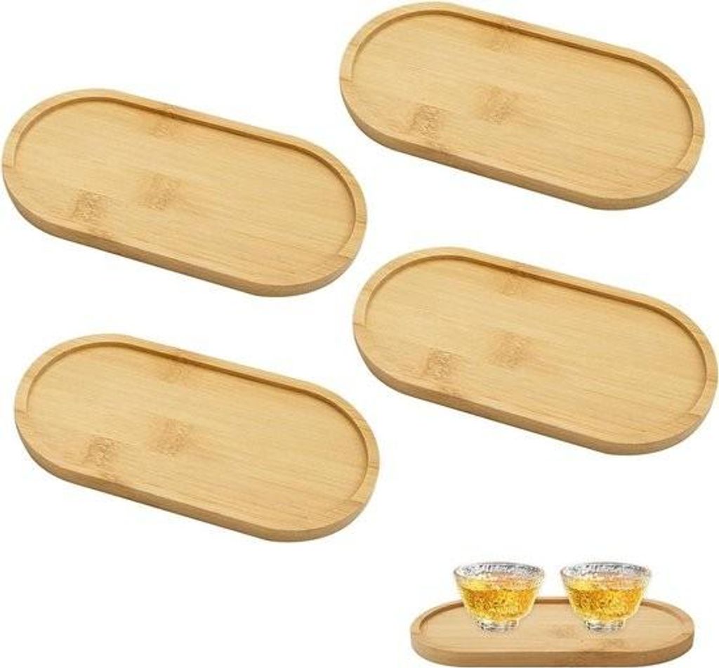 Ovale Holztabletts aus Bambus – Klein – 4er-Pack – Natürliche Dekoration