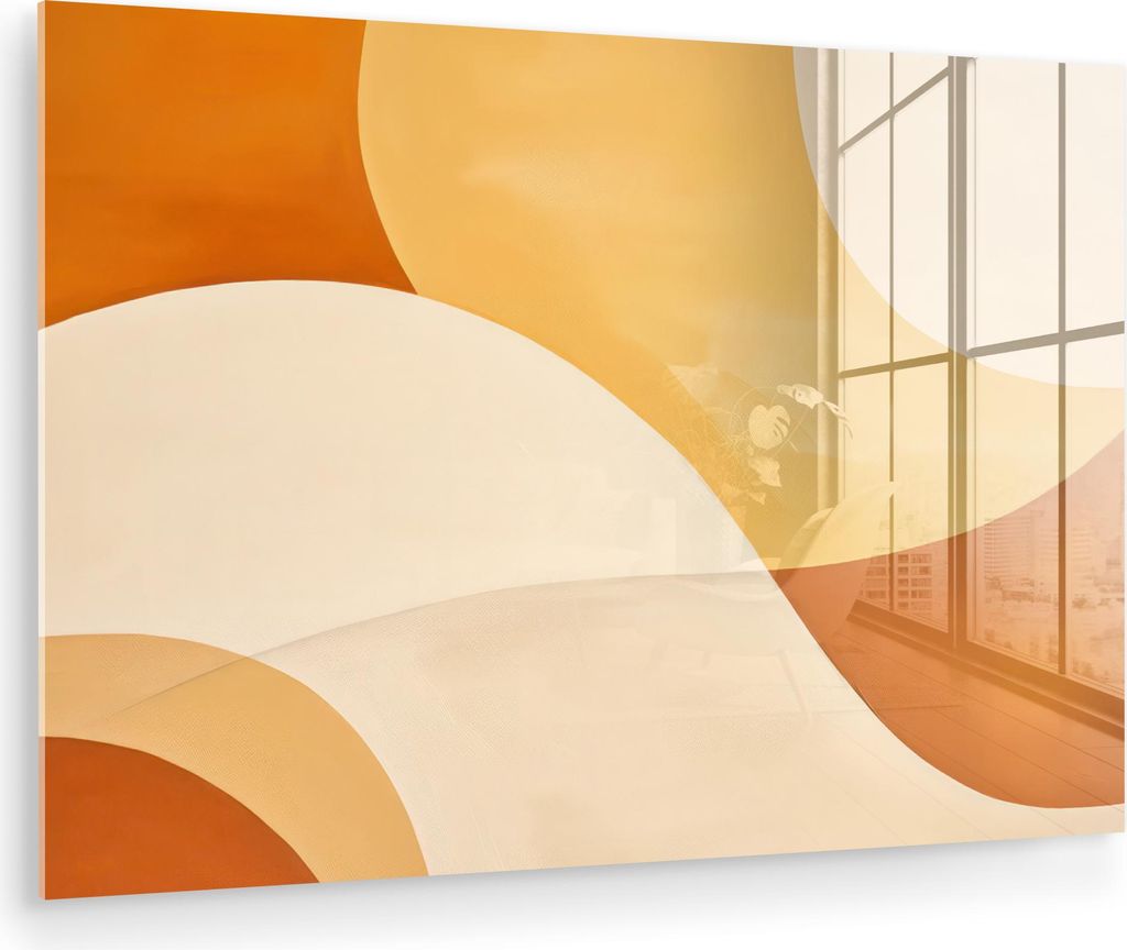 MuchoWow Glasbilder - Bilder auf Wandbild - Foto auf Glas Abstrakt - Muster - Modern - Beige - Orange 30x20 cm Wanddekoration aus Glas - Acrylglasb...
