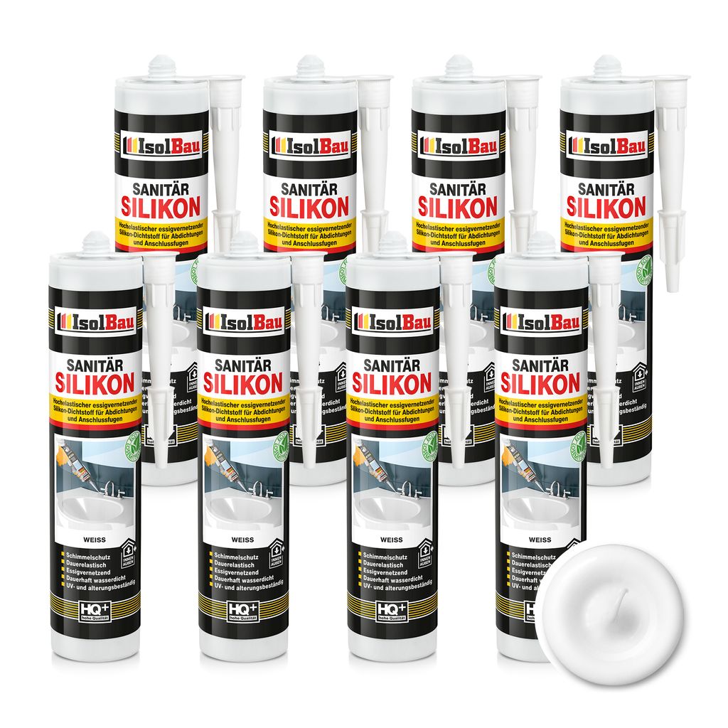 Isolbau Sanitär Silikon 8 x 300 ml Weiß - Hochelastischer Produktbild 