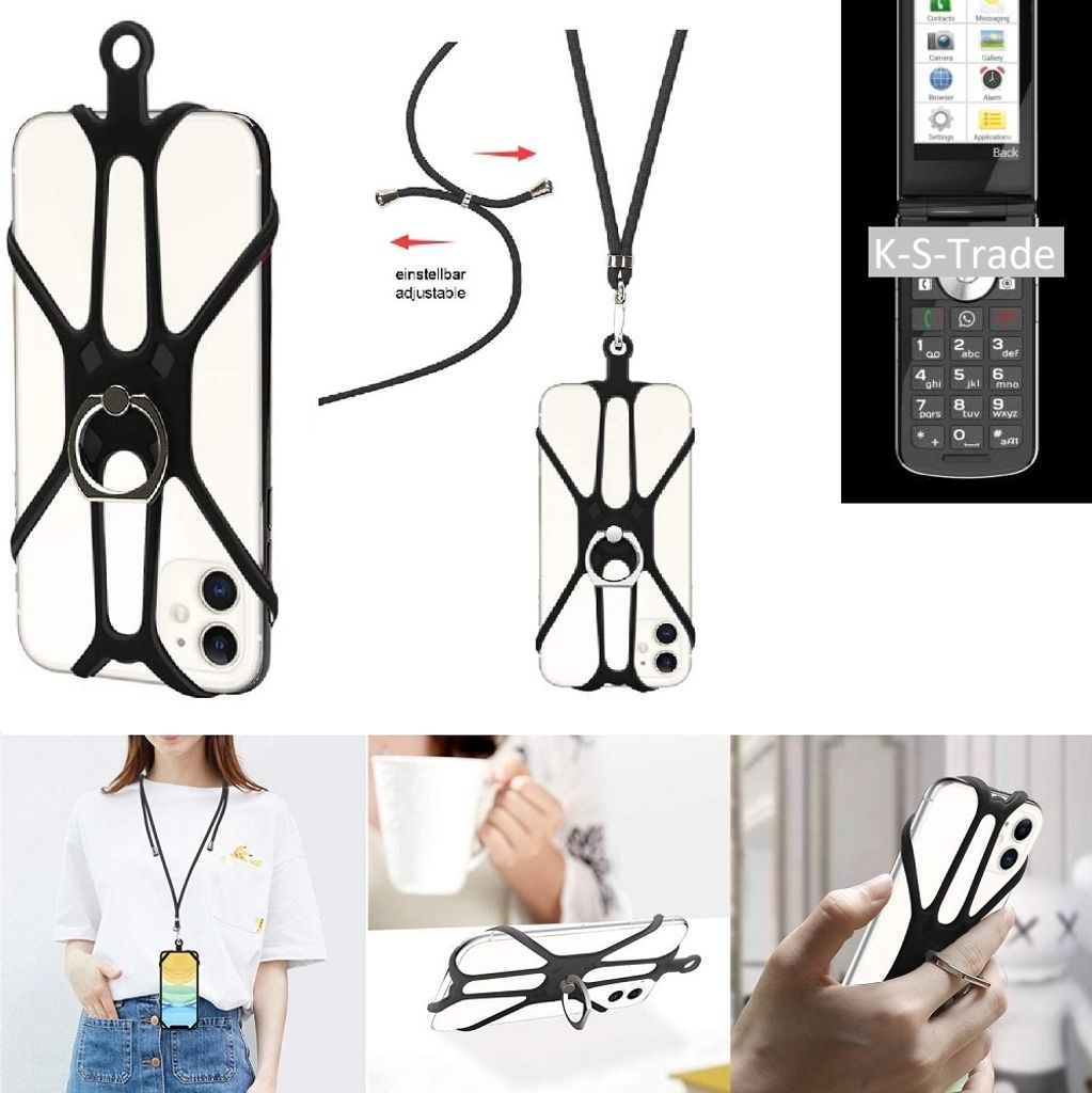 K-S-Trade 3in1 Handykette Handyband Handykordel Halsband Smartphone-Ring Handy-Ring kompatibel mit Emporia TOUCHsmart Fingerhalterung Handyring