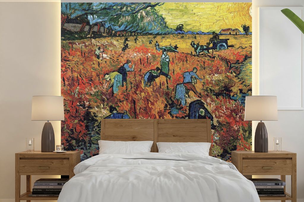MuchoWow Fototapete für Wohnzimmer oder Schlafzimmer Wandtapete Vinyl Motivtapete Der rote Weinberg - Vincent van Gogh - 240x240 cm - Schlafzimm...