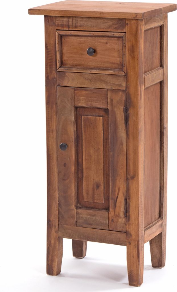 A wooden cabinet with a drawer and a door, shown against a white background.