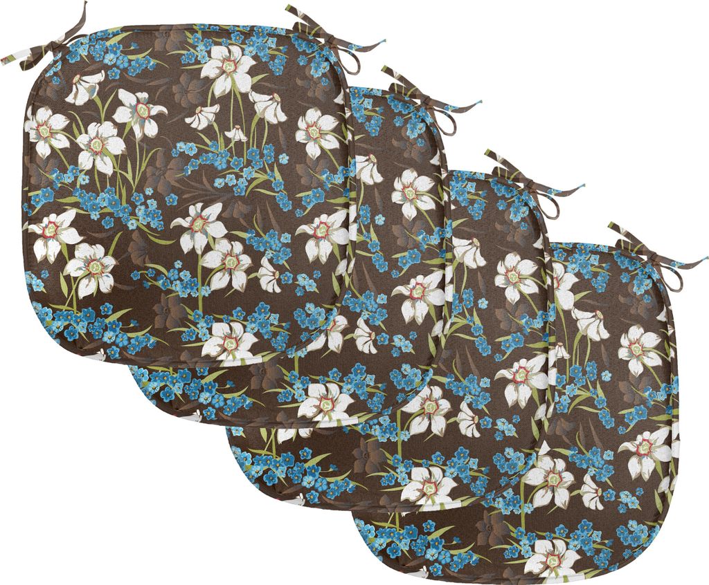 ABAKUHAUS Brown und Blau Polster für Esszimmerstühle, Cornflowers, Dekoratives wasserfestes Kissen mit Riemen für Küchensitze, 40 cm x 40 cm-4e...