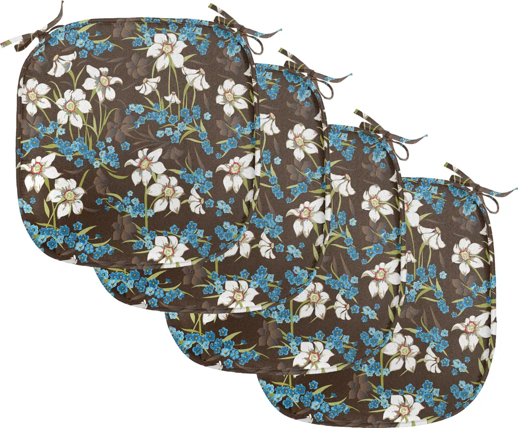 ABAKUHAUS Set 4 Cuscini Sedie 40x40 Impermeabili con Lacci Cornflowers