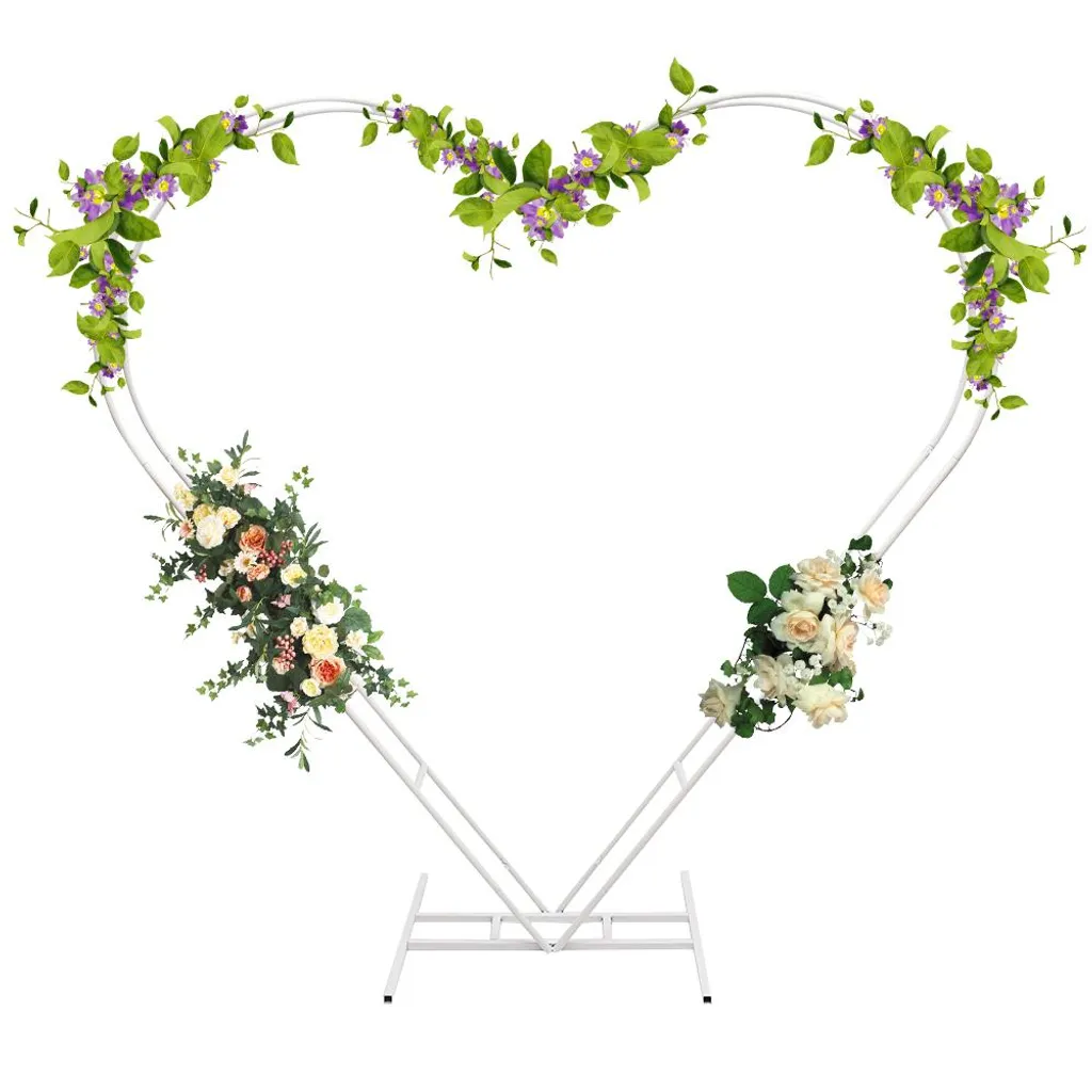 Cadre Arche Métal Blanc 2m Forme Cœur avec Base Stable pour Mariage