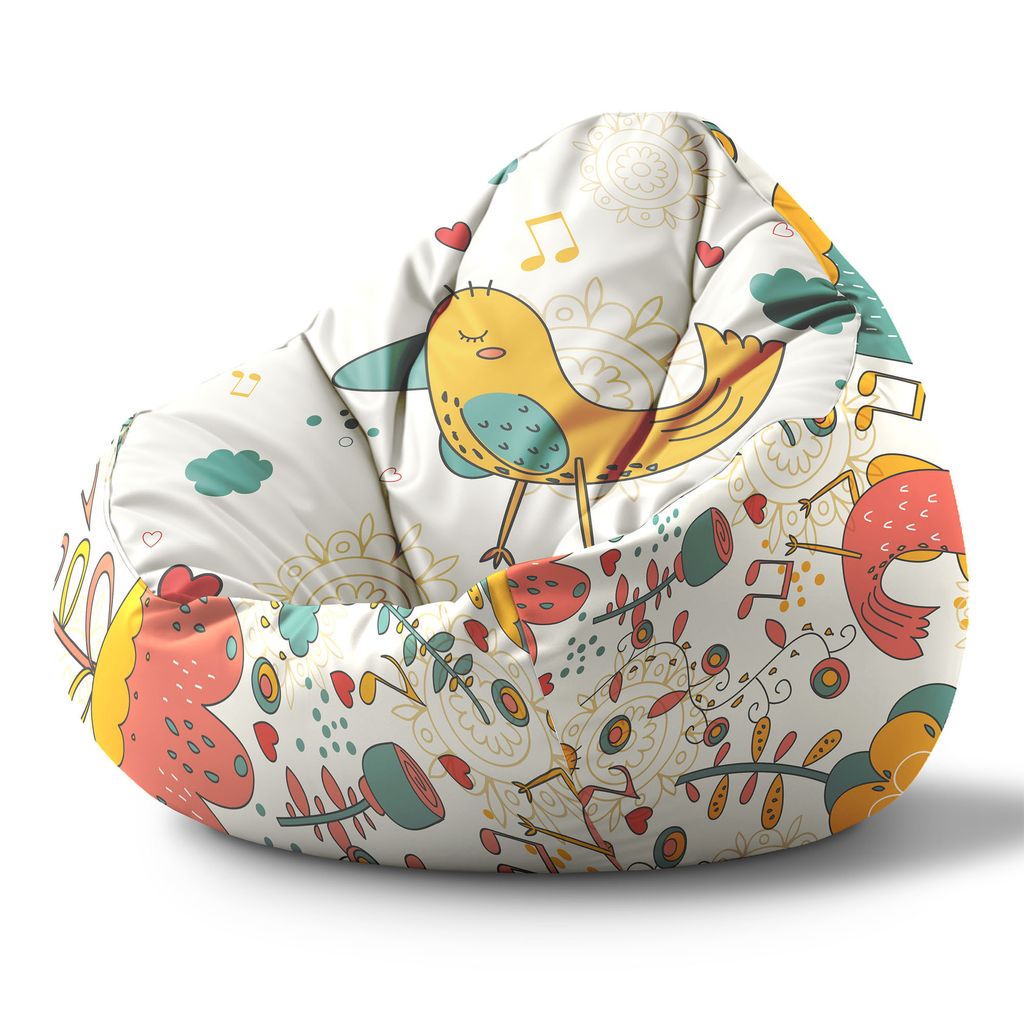 Dreamroots Sitzsack Paradise Kinder mit füllung, Bodenkissen Sitzsack, Kinderzimmer 70x70x105 cm, Bean Bag Kinder, Kindersitzsack, Happy Yellow Bird