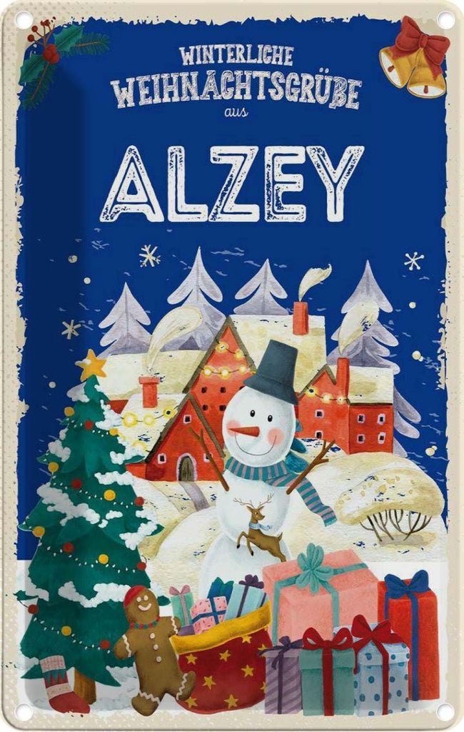 vianmo Blechschild 30x20 cm Weihnachtsgrüße aus ALZEY Weihnachten
