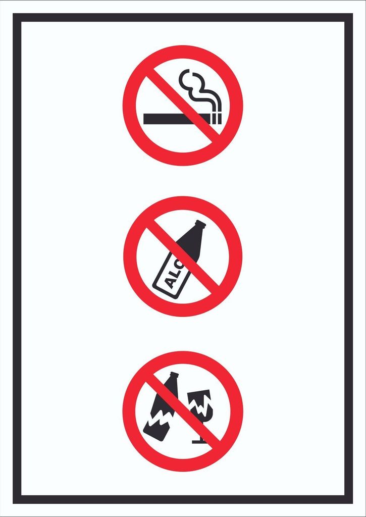 Schild Alkohol Rauchen Glas verboten Symbol hochkant A2 Rückseite selbstklebend