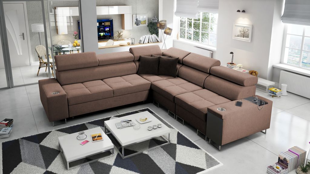 Ecksofa mit Schlaffunktion Sofa MOREN III Eckcouch L-Form Rechts Braun SAWANA 25 IM SOFA