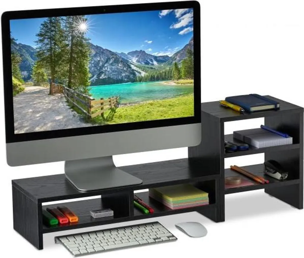 Rehausseur de moniteur et support d'écran avec étagères de rangement