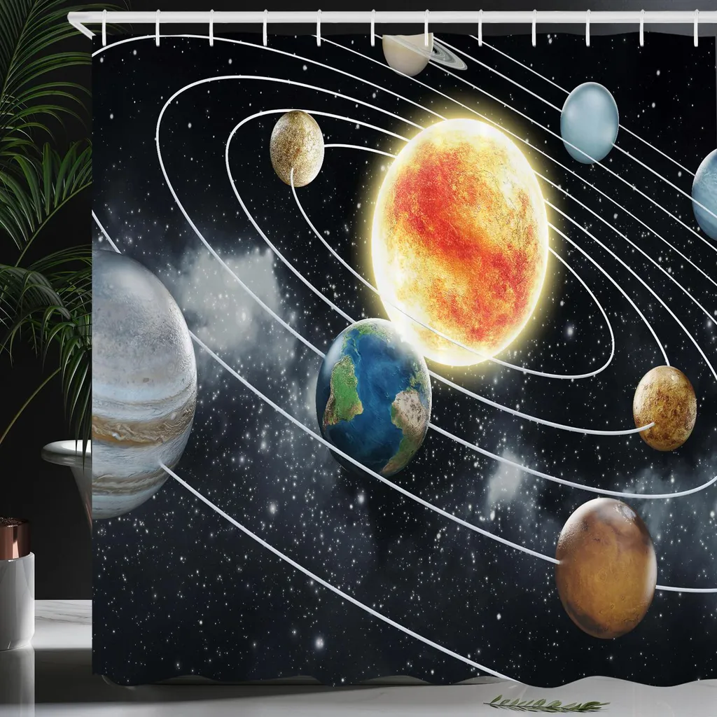 Tenda Doccia 3D Cielo Stellato Luna Terra | 180x180 Cm | In Poliestere Impermeabile Con 12 Ganci | Stampa Digitale Universo