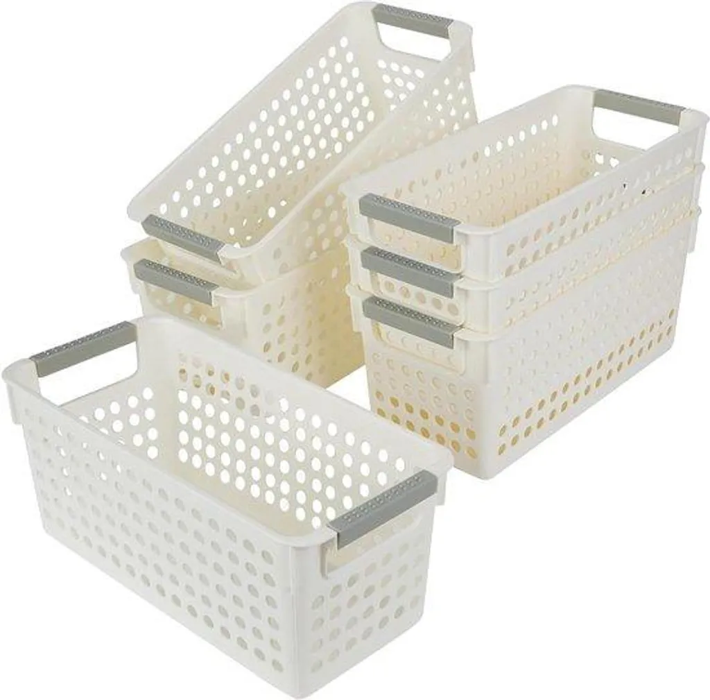 Boîte de rangement avec poignées ergonomiques, lot de 6 pièces blanc
