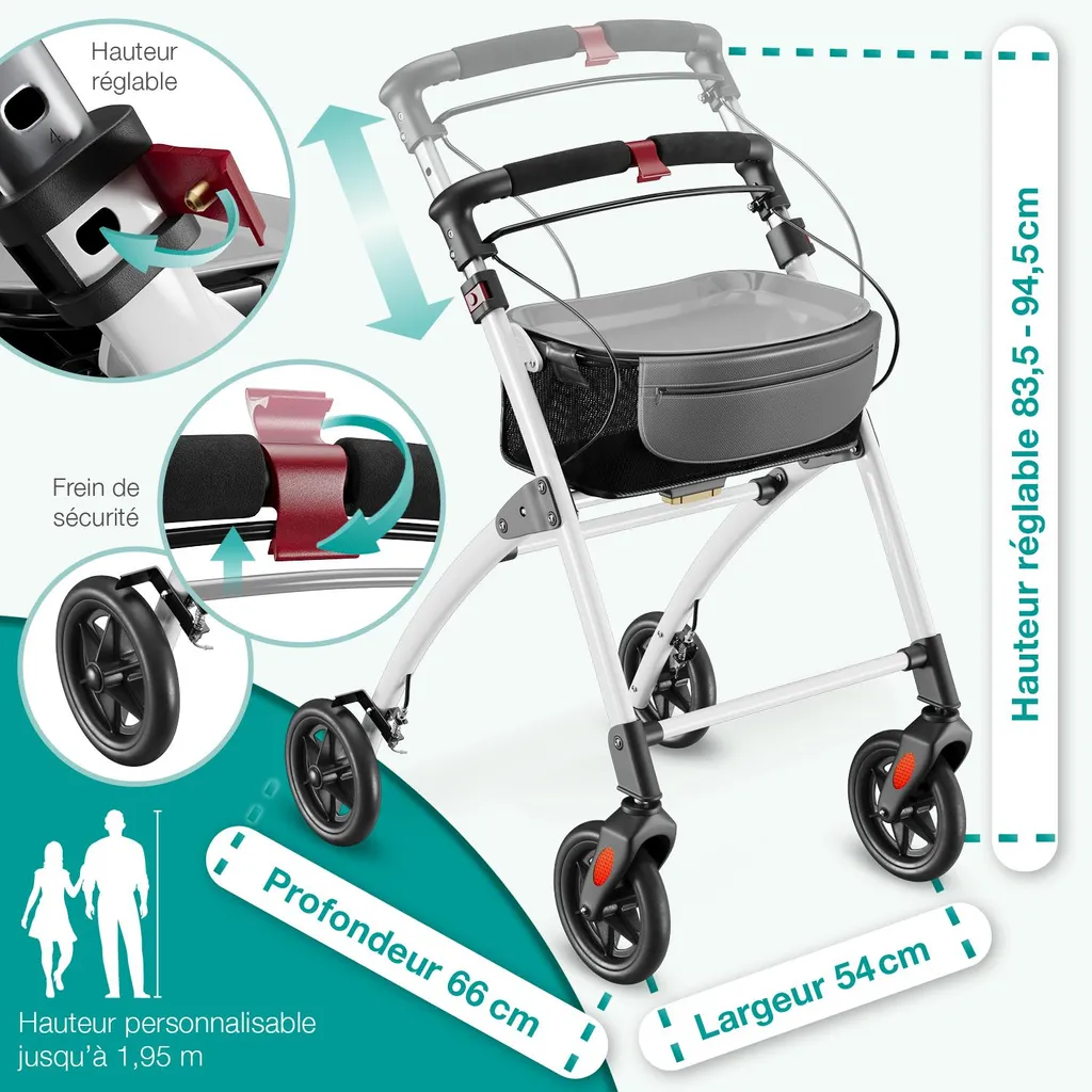 Rollator d'appartement ELONEO pliable et compact de 54cm de large