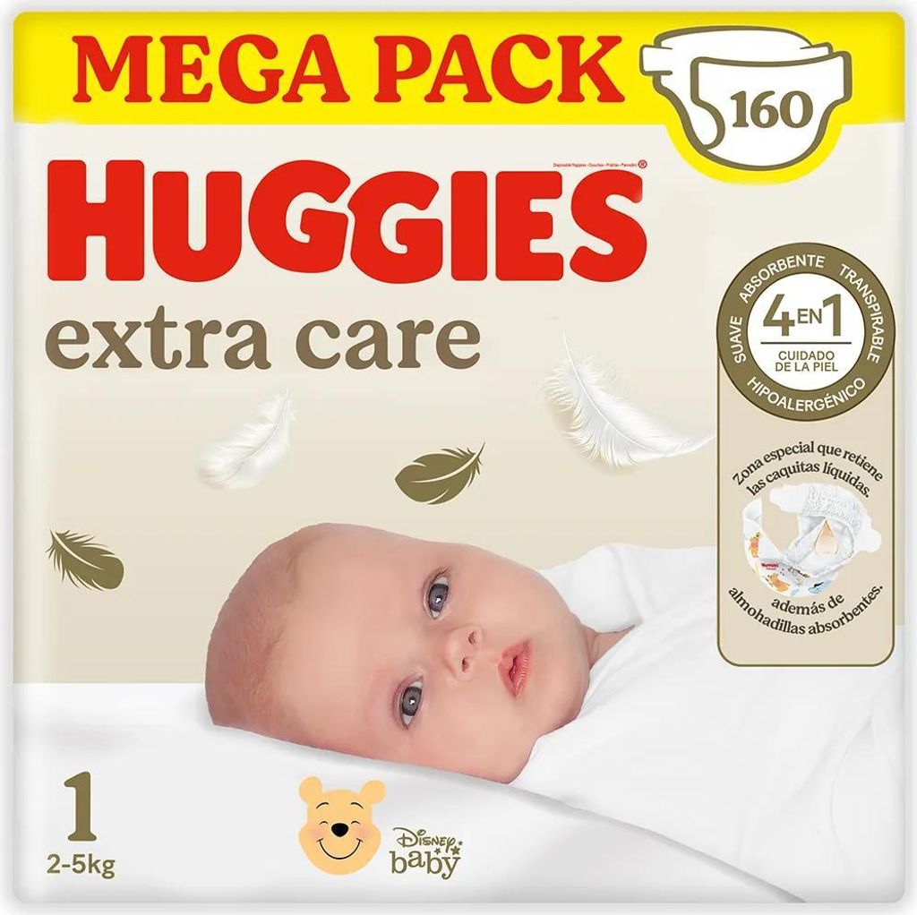 Huggies Extra Care Baby Windeln Größe 1 2-5kg Packung mit Produktbild 