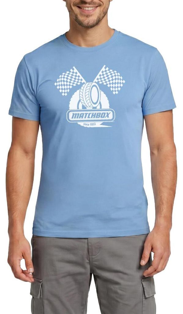 Spreadshirt Matchbox 1953 Mit Zielflaggen Rennen Männer T-Shirt, 4XL, Carolina Blue