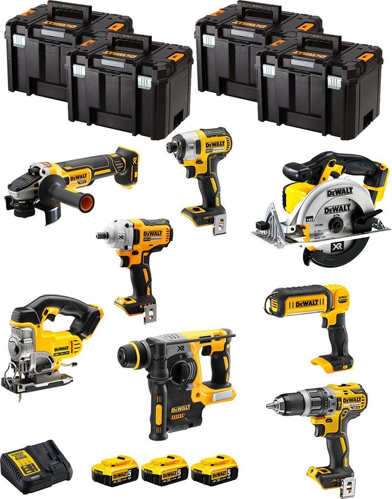 DeWALT Kit DWK800T (DCD796 + DCH273 + DCG405 + DCF887 + DCF894 + DCS331 + DCS391 + DCL050 + 3 x 5,0 Ah + DCB115 + 4 x TSTAK VI)