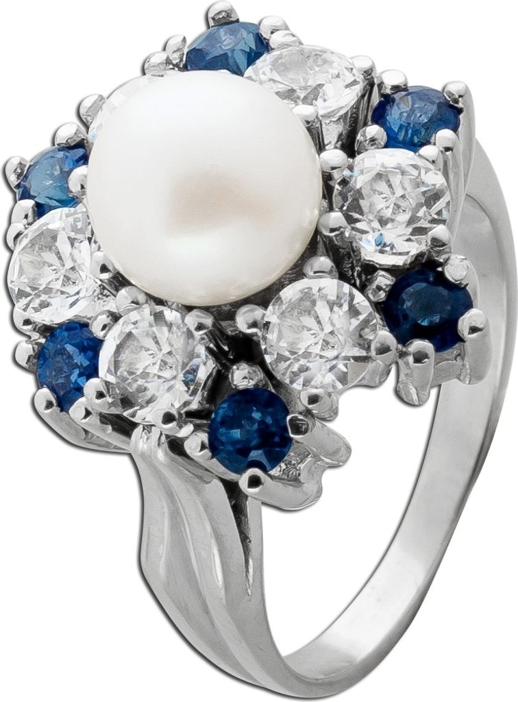 Saphirring Weißgold 585 14K Akoyaperle Antikschmuck 16