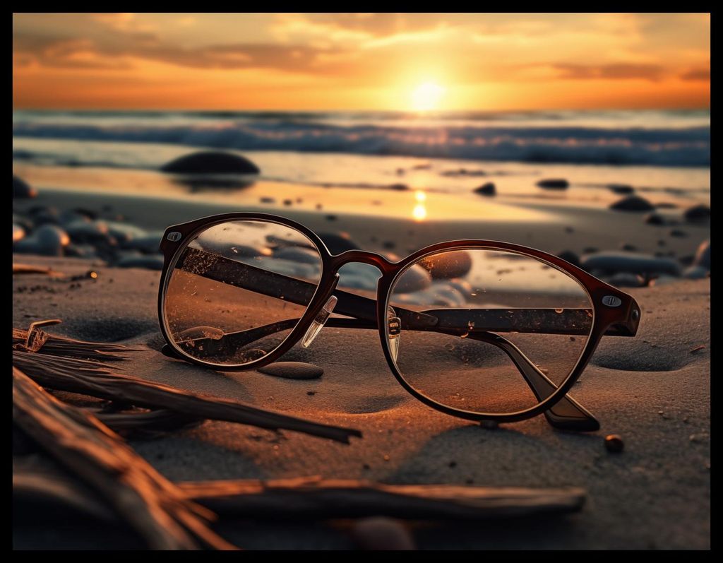 Plakat 65x50cm Sonnenuntergang durch Glas