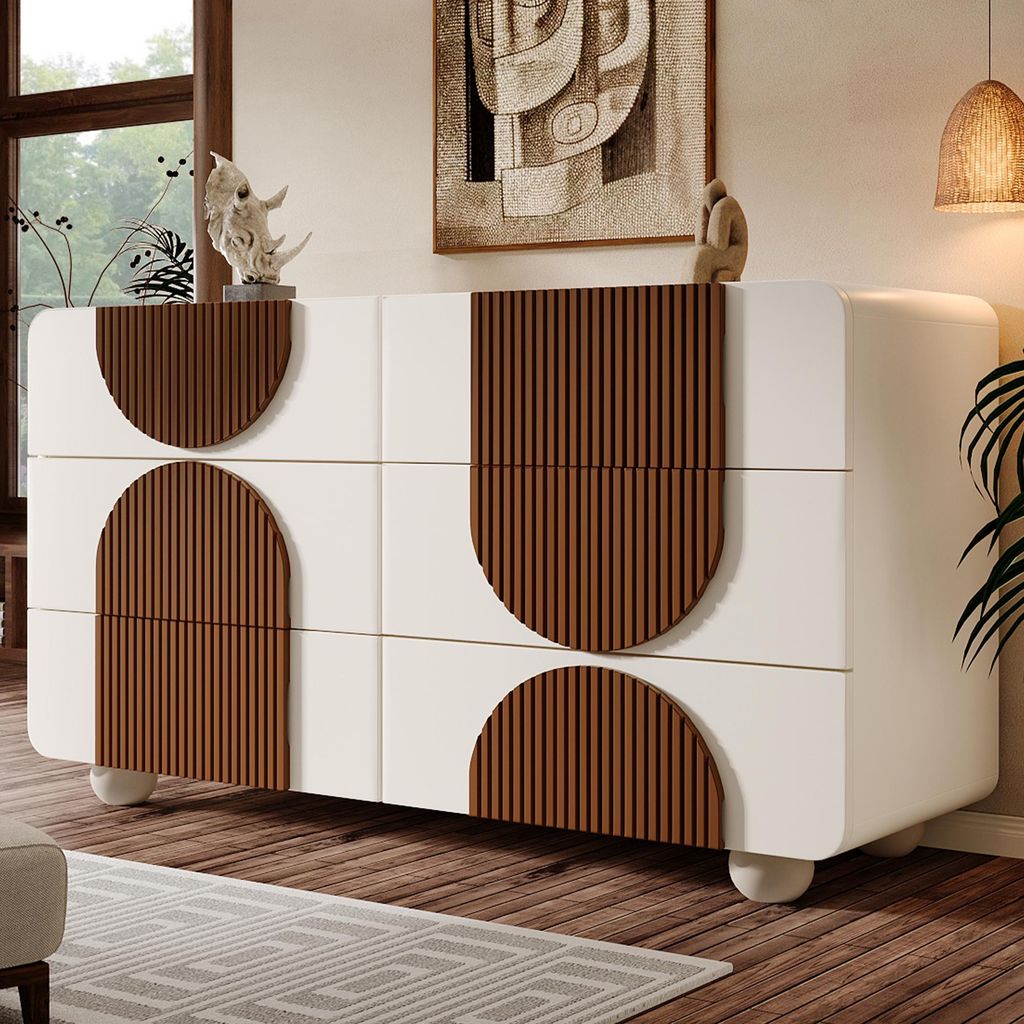 Cassettiera Sweiko con 6 cassetti e design curvo, Elegante Immagine del prodotto 
