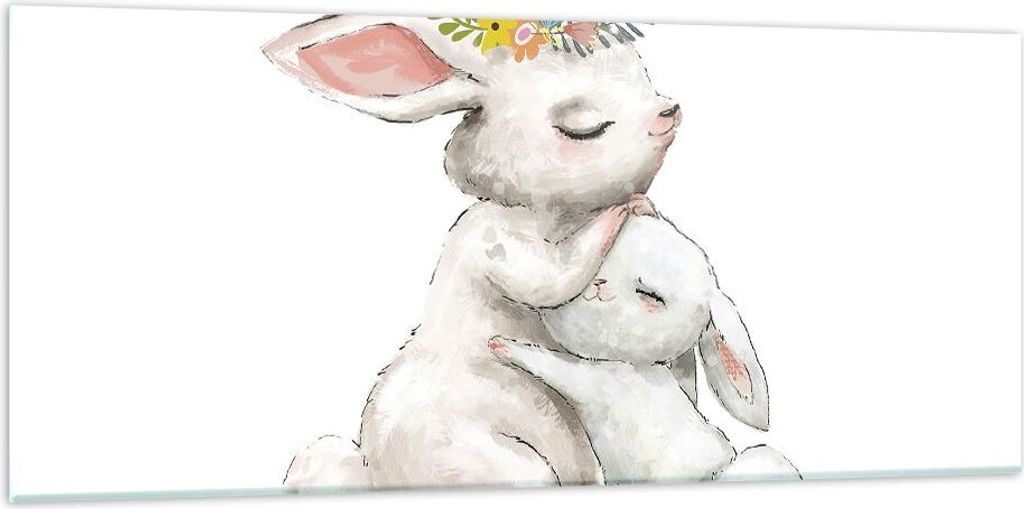Bilder auf glas - Einteilig - Kaninchen Hase Kinder - 120x50cm - Glasbilder - Wandbilder - Bilder - zum Aufhängen bereit - Wanddekoration aus Glas...