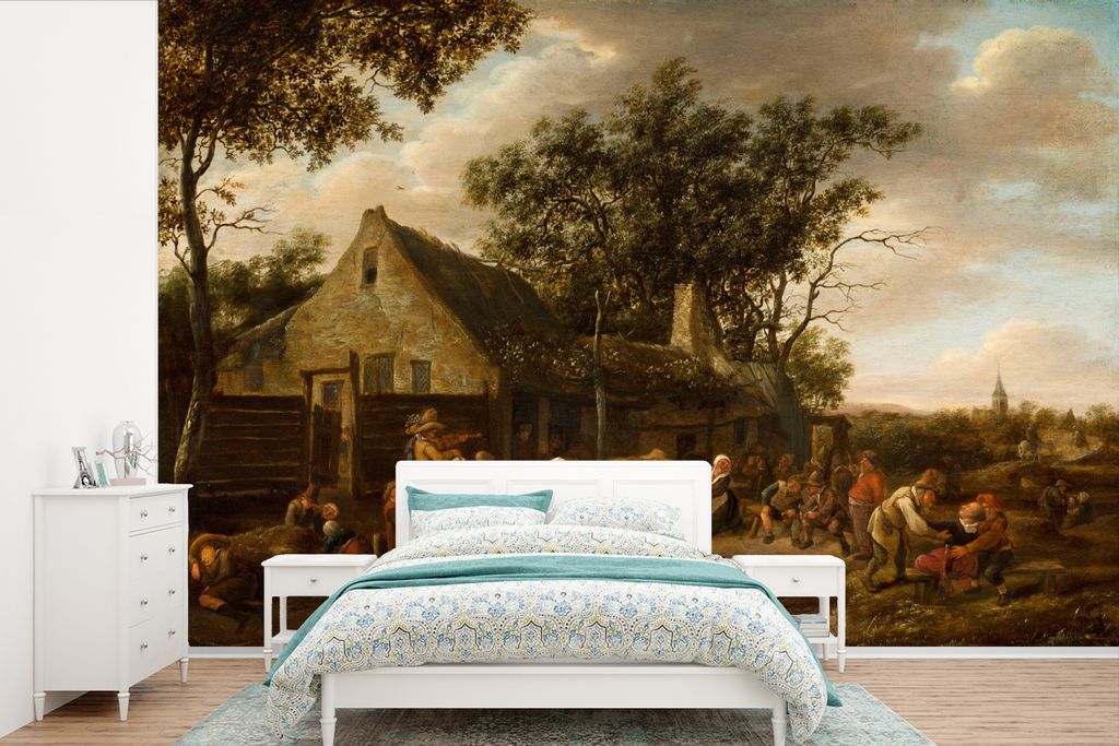 MuchoWow Fototapete für Wohnzimmer oder Schlafzimmer Wandtapete Vinyl Motivtapete Tanzende Bauern in einem Gasthaus - Jan Steen - 420x280 cm - Z...