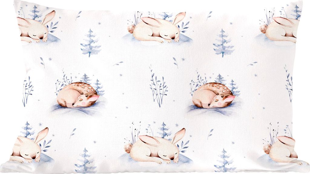 MuchoWow Zierkissen Sofakissen Wohnzimmer Dekokissen 50x30 cm Winter - Hasen - Rehe - Wohnzimmerdekoration - Polster mit Photo