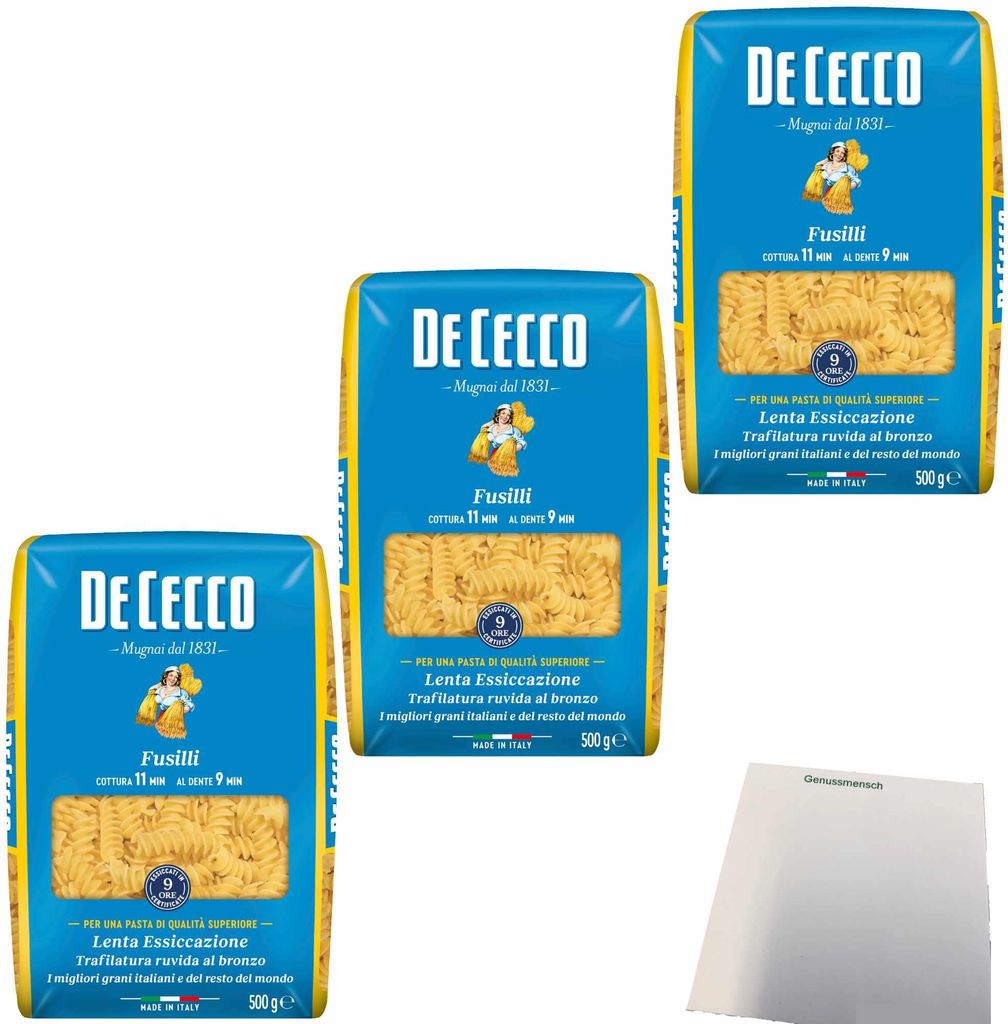 De Cecco Nudeln Fusilli n.34 3er Pack (3x500g Packung) + usy Block