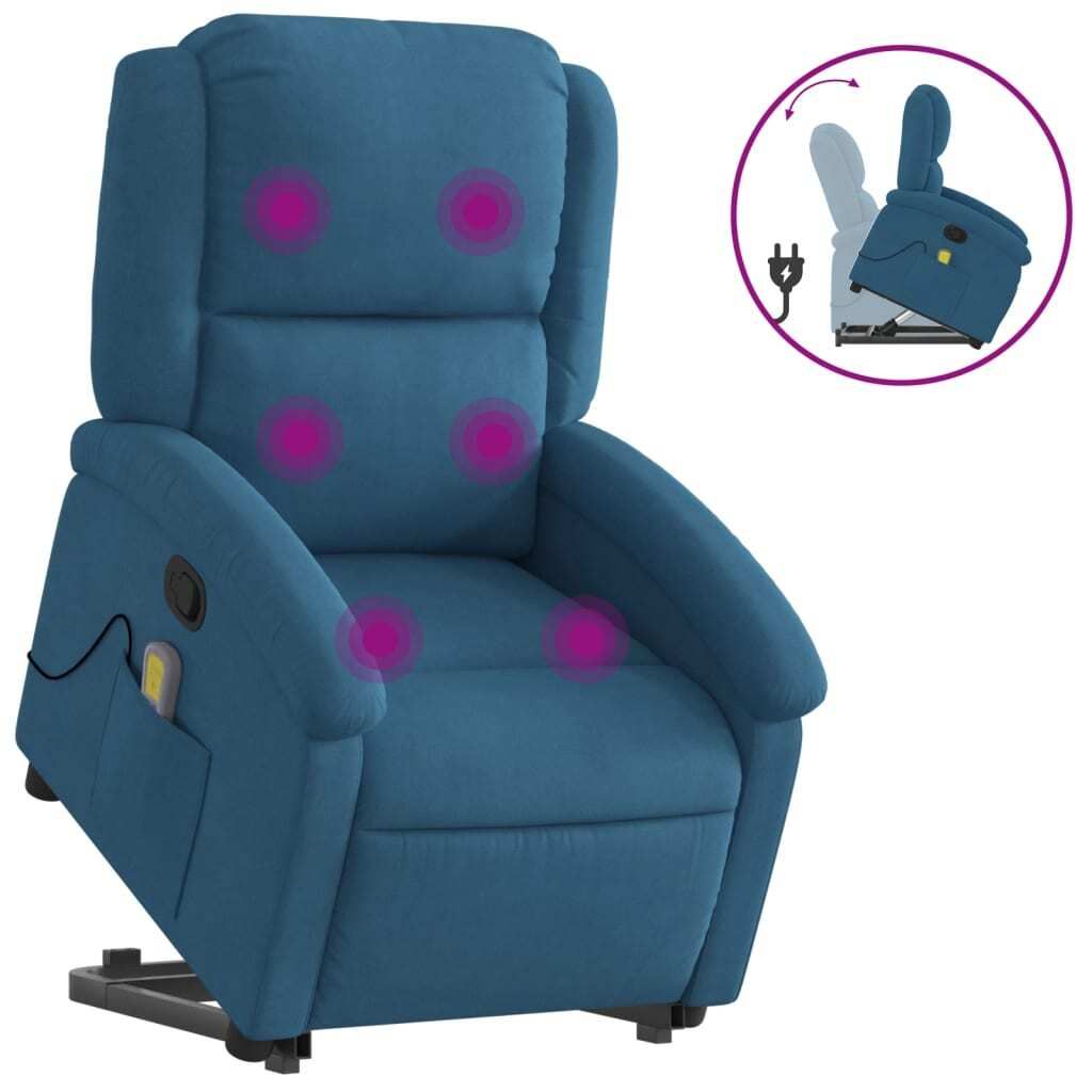 (Robust Möbel)Massagesessel - TV-Sessel - Einzelsofa elegantes Design - mit Aufstehhilfe Blau Samt - 71x86,5x99,5cm - Couchsessel DEMöbel402785