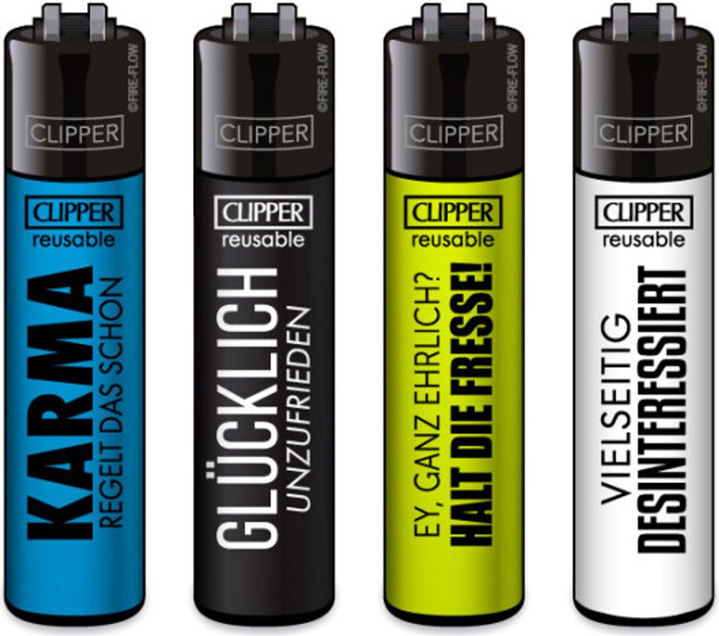 Clipper Feuerzeuge - Motive: Statements #10 4er-Set Inkl DHOBIA Sticker