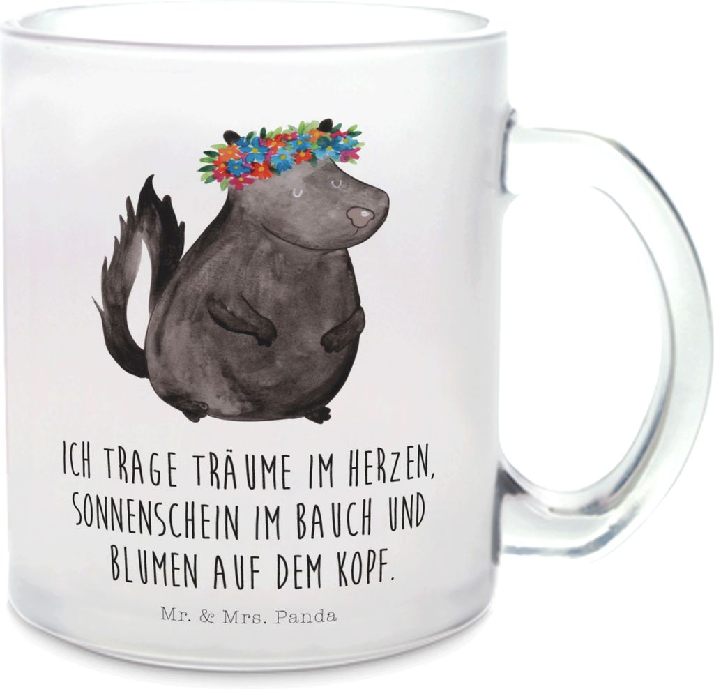 Mr. & Mrs. Panda Pott Stinktier Mädchen - Transparent - Geschenk, Tee Tasse, Namaste, Yoga, Häferl, Skunk, Raubtier, Teeglas, Teetasse aus Glas, ...