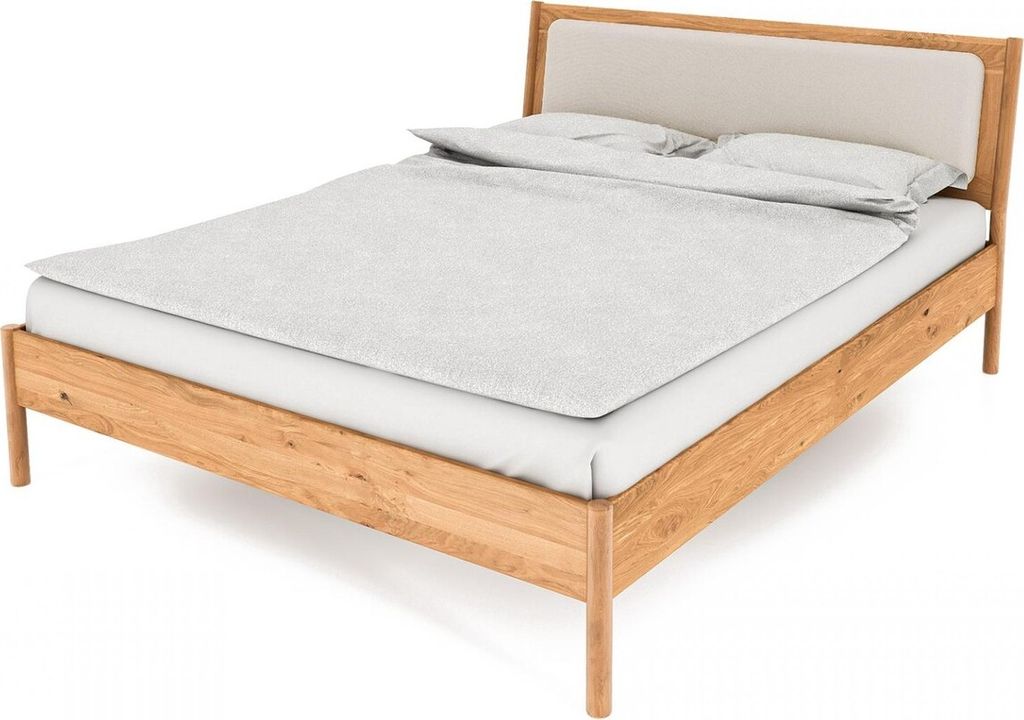 Bett Zola 3 Wildeiche massiv 180x200 mit Polsterkopfteil und Holzbeinen