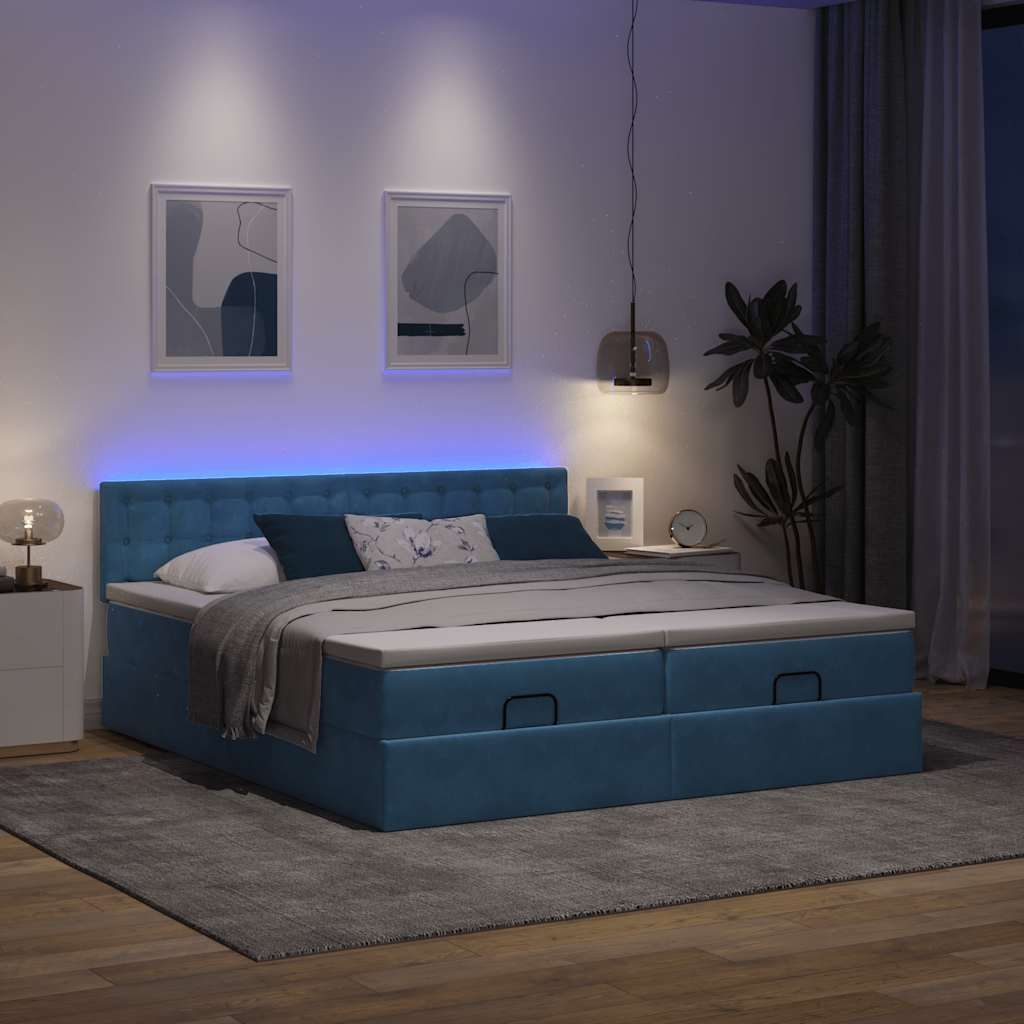 "2026 Promotion" Ottoman-Bett Schlafzimmer - mit Matratzen - & LEDs - Dunkelblau 180x200 cm - Samt - Polsterbett CC17195