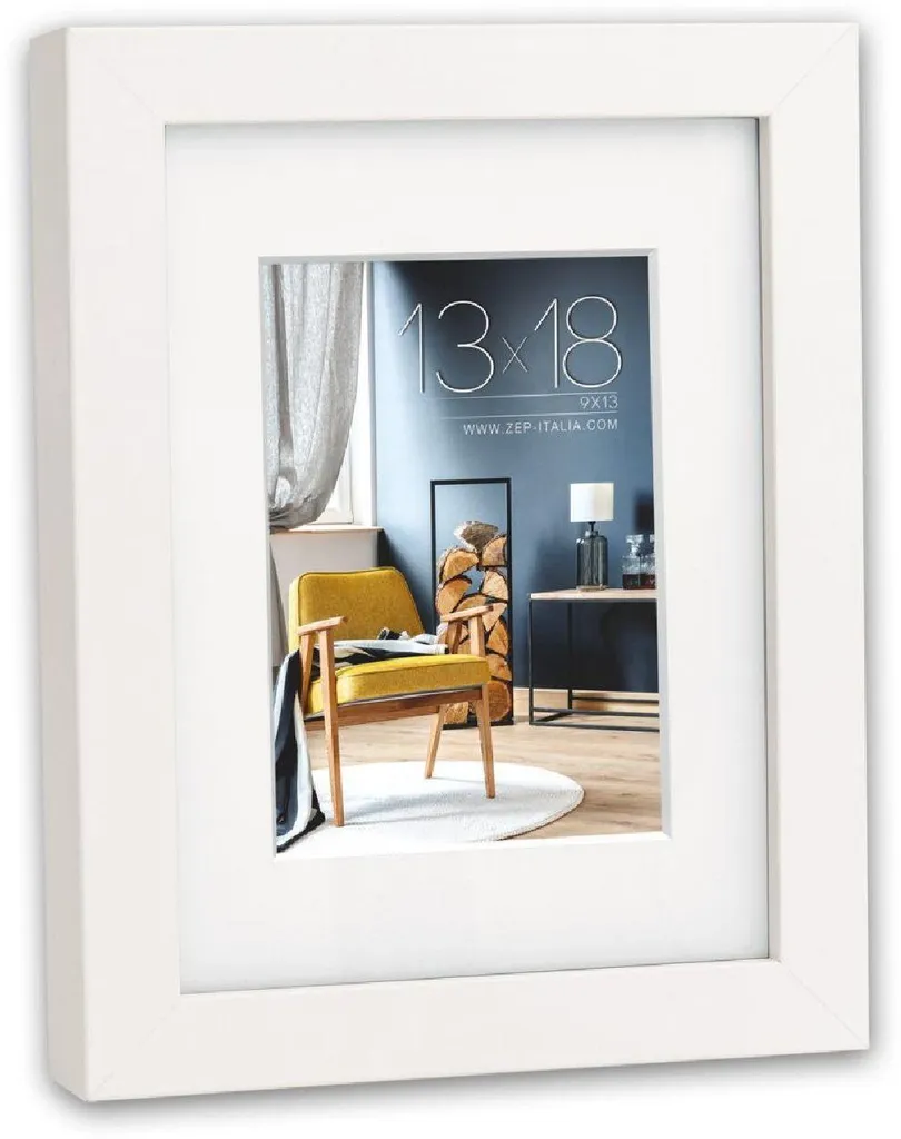 Cadre photo 50x70 cm Niki blanc en bois MDF avec vitre de protection