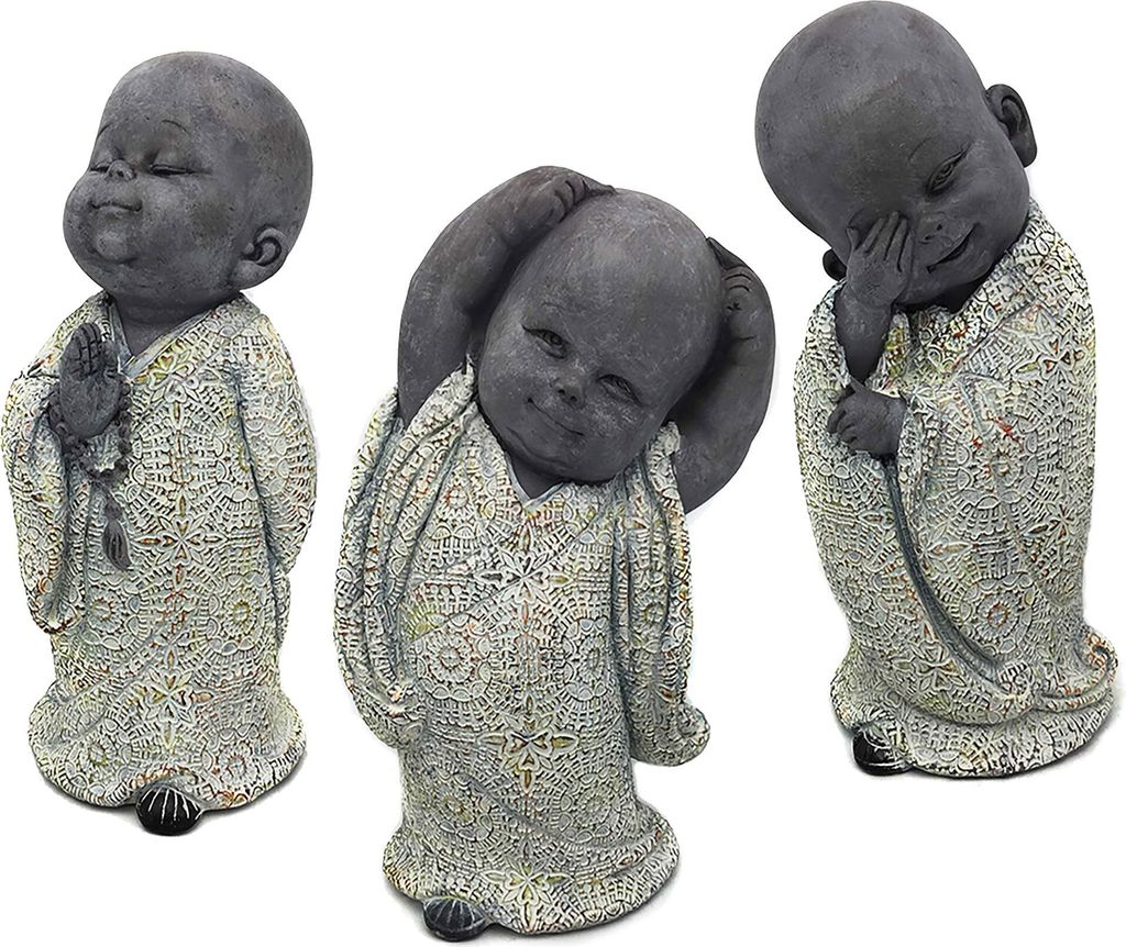 UNUS Buddha Figuren Garten 3er Set Mönche 17 cm Statuen Gartendeko Skulpturen