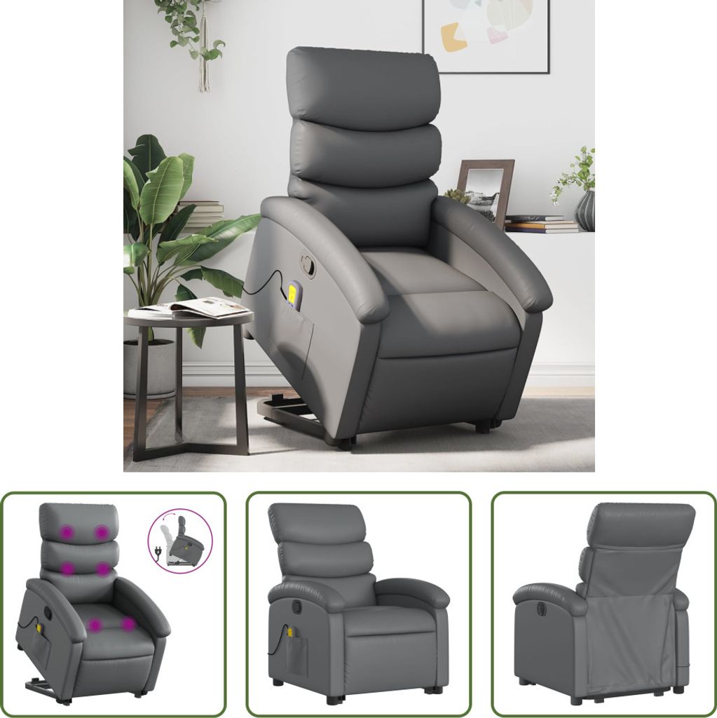 The Living Store Massagesessel mit Aufstehhilfe Grau Kunstleder